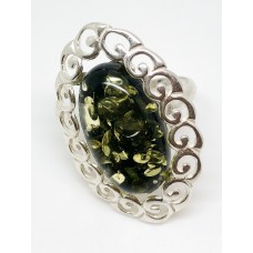 Кольцо с янтарем "Ортелле" зелень
