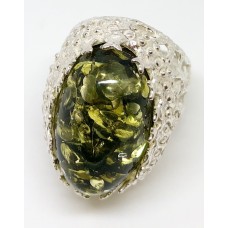 Кольцо с янтарем "Бари" зелень